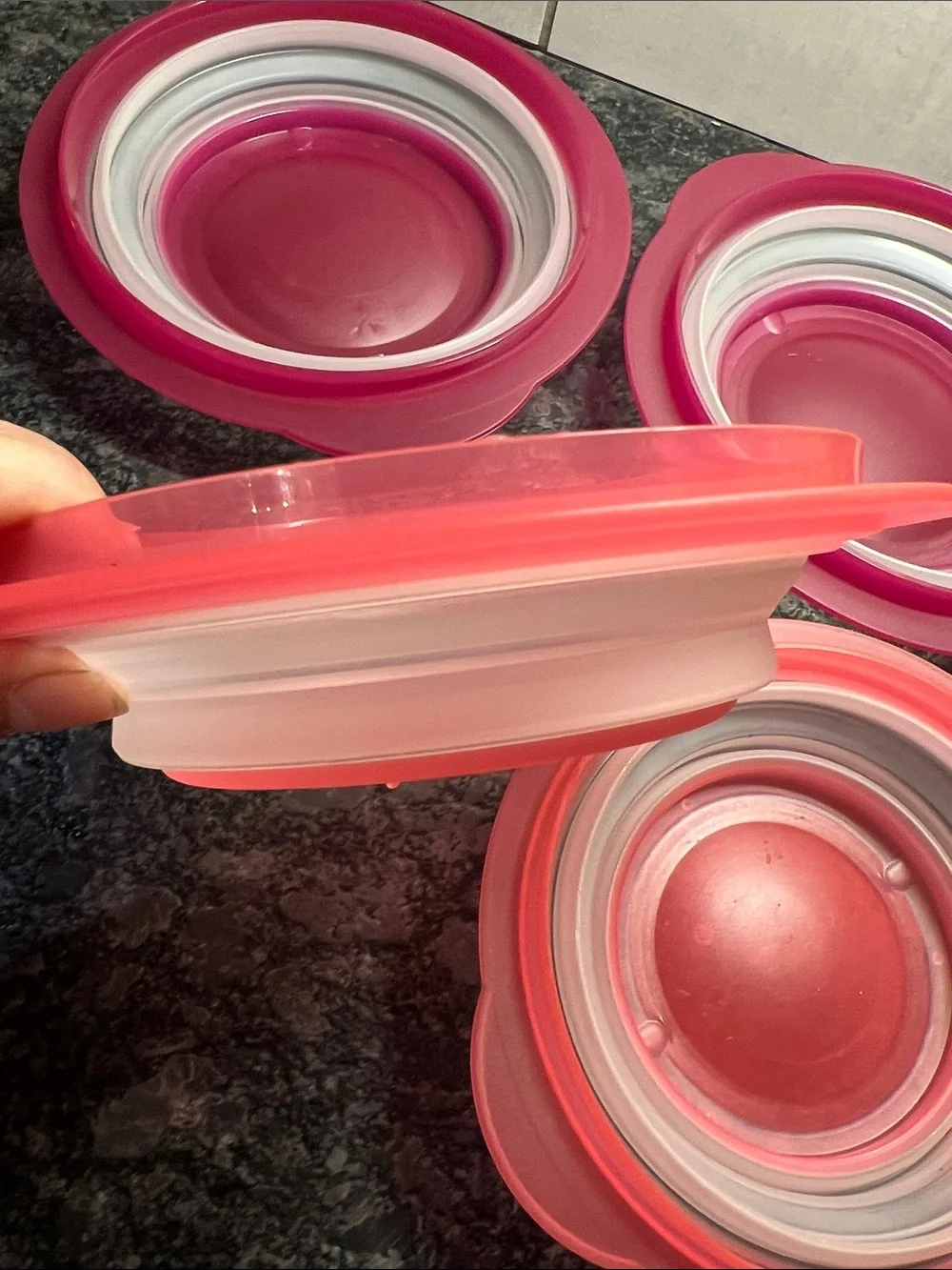 Tupperware Collapsable Red and Pink Round Storage Containers - Set of 4